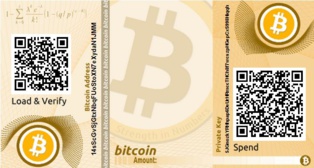 Cartera de bitcoins, con su dirección y su clave-código QR. Fuente: bitadress.org.