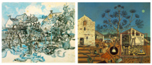 El software vinculó 'Viejo viñedo con mujer campesina' de Van Gogh con 'La Masía' de Miró que, aunque de estilo muy diferente, comparten paisajes y simbolismo. Fuente: Rutgers