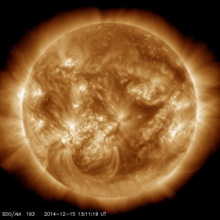 Última imagen disponible del disco solar en 193Å. Imagen: AIA/SDO. Fuente: SenMes. Última imagen disponible del disco solar en 193Å. Imagen: AIA/SDO. Fuente: SenMes.