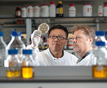 Will Gaze (a la derecha) examina las muestras. Fuente: Universidad de Exeter.