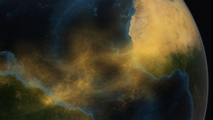 Imagen conceptual del polvo del Sahara viajando a través del Atlántico. Imagen: Conceptual Image Lab. Fuente: NASA/Centro de Vuelo Espacial Goddard.