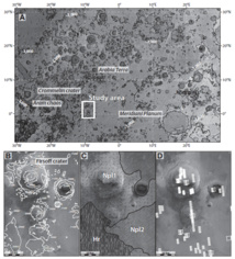 Mapa geológico de Arabia Terra, y detalles. Imagen: Pondrelli et al. Fuente: GSA Bulletin. Mapa geológico de Arabia Terra, y detalles. Imagen: Pondrelli et al. Fuente: GSA Bulletin.