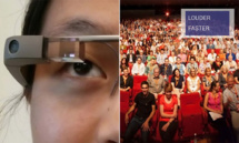 A la izquierda, un usuario usa Google Glass, y a la derecha, su visión del público, con la información en tiempo real que proporciona Rhema. Fuente: M. Iftekhar Tanveer