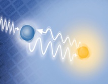 Partículas subatómicas relacionándose entre ellas a distancia, a través de señales casi instantáneas. Fuente: Wired.