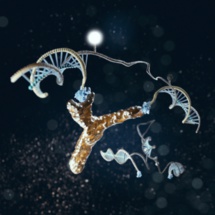 La nanomáquina de ADN que genera luz cuando detecta anticuerpos, en acción (unida a un anticuerpo). Imagen: Marco Tripodi. Fuente: AlphaGalileo.