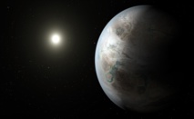 Recreación artística del posible aspecto de Kepler-452b, la primera exotierra hallada en la zona de habitabilidad de una estrella de tipo espectral G2, cuyo descubrimiento fue confirmado en julio de 2015. Imagen: T. Pyle. Fuente: NASA Ames / JPL-Caltech.