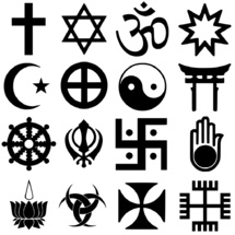 Algunos símbolos religiosos. Imagen: Ratomir Wilkowski/Szczepan1990. Fuente: Disponible bajo la licencia CC BY-SA 3.0 vía Wikimedia Commons.