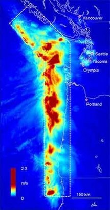 Terremoto virtual de magnitud 9 para explorar las sacudidas de tierra  en el Pacífico Noroeste. Fuente: Kim Olsen, San Diego State University; Yifeng Cui, San Diego Supercomputer Center.