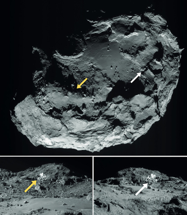 El agua en 67P. Fuente: Rosetta Navcam/ESA. El agua en 67P. Fuente: Rosetta Navcam/ESA.