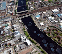 Vista aérea de los nenúfares solares. Vista aérea de los nenúfares solares.