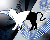 El gato de Schrödinger, paradigma del colapso de la función de onda. Imagen: Chubas.