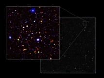Pequeña sección (0,4%) del área observada por UDS. La mayoría de las galaxias son muy distantes, y se ven como eran hace 9.000 millones de años. Imagen: O. Almaini. Fuente: Universidad de Nottingham.