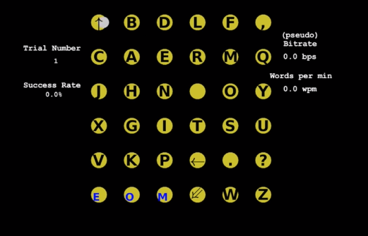 Teclado virtual sobre el que los monos van eligiendo letras. Fuente: Universidad Stanford.