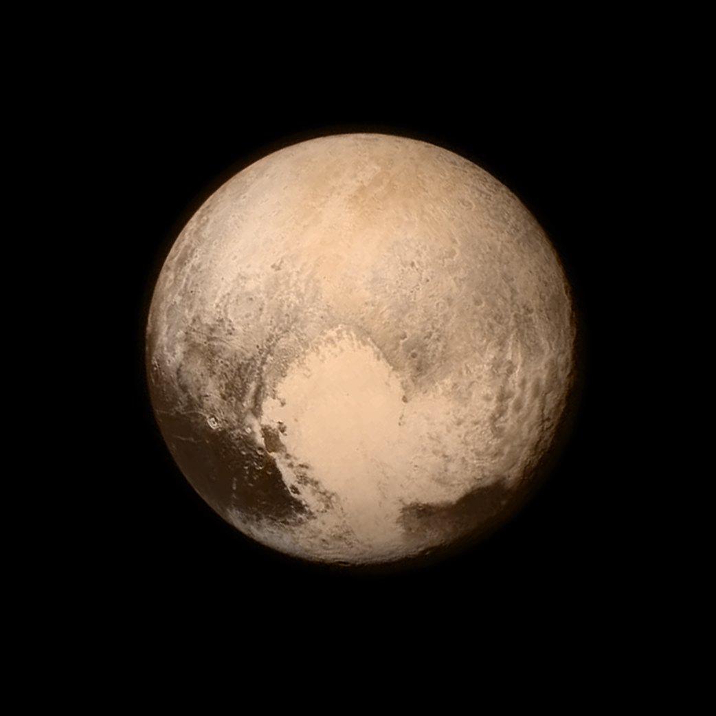 El 'corazón' de Plutón, abajo a la derecha. Fuente: NASA/APL/SwRI.