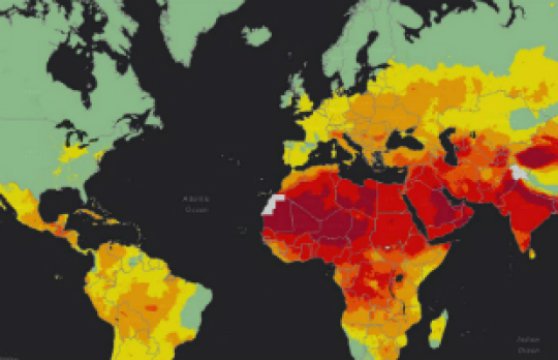 Niveles altos (rojo) y bajos (verde) de contaminación atmosférica. Fuente: OMS.