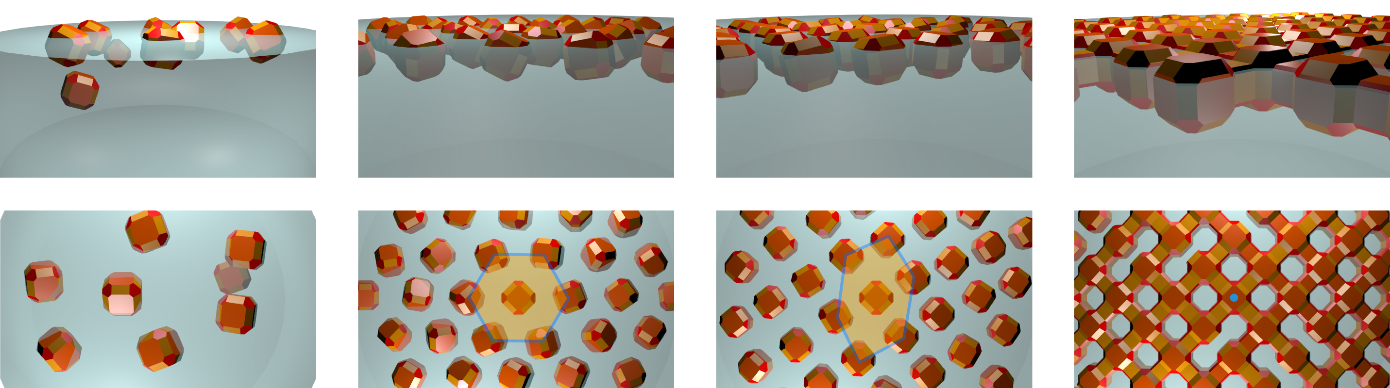 Formación del 'supercristal': los nanocristales parecen formar una estructura hexagonal en la superficie del agua (el refrigerante), cuando se evapora el fluido oleaginoso. Fuente: Universidad de Utrecht.