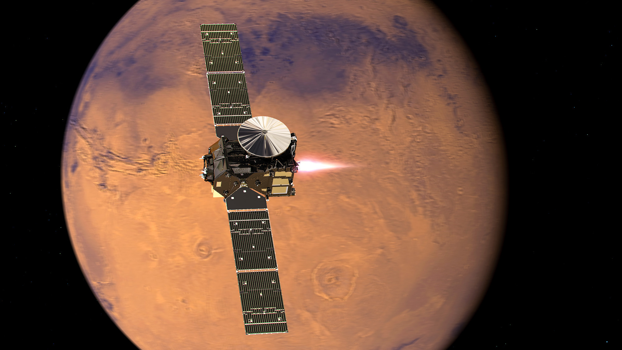 El satélite ExoMars aproximándose a Marte. Fuente: ESA.