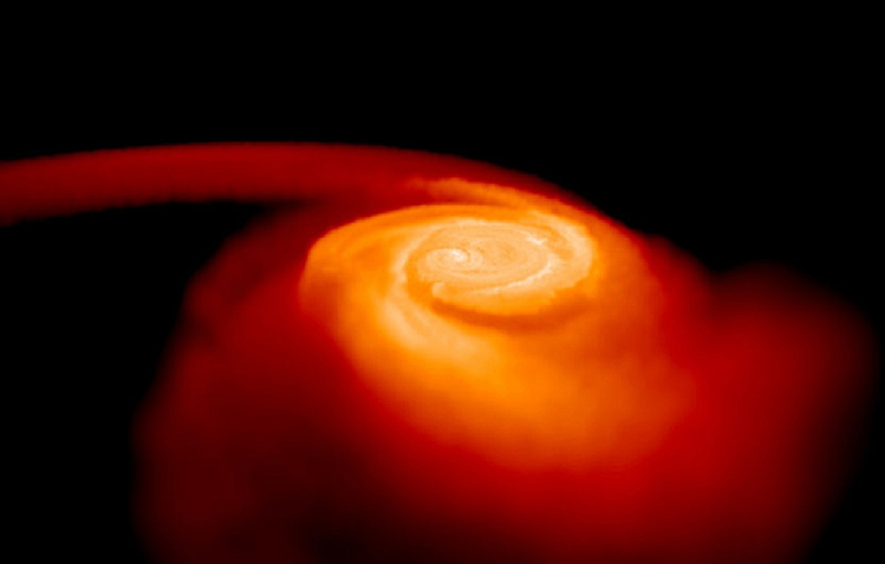 Esta ilustración representa a dos estrellas de neutrones colisionando. Imagen: Stephan Rosswog. Fuente: Jacobs University Bremen.