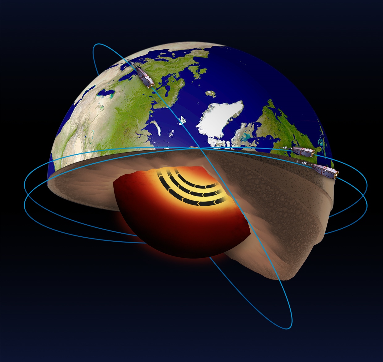 La corriente de aire en el núcleo terrestre. Imagen: ESA