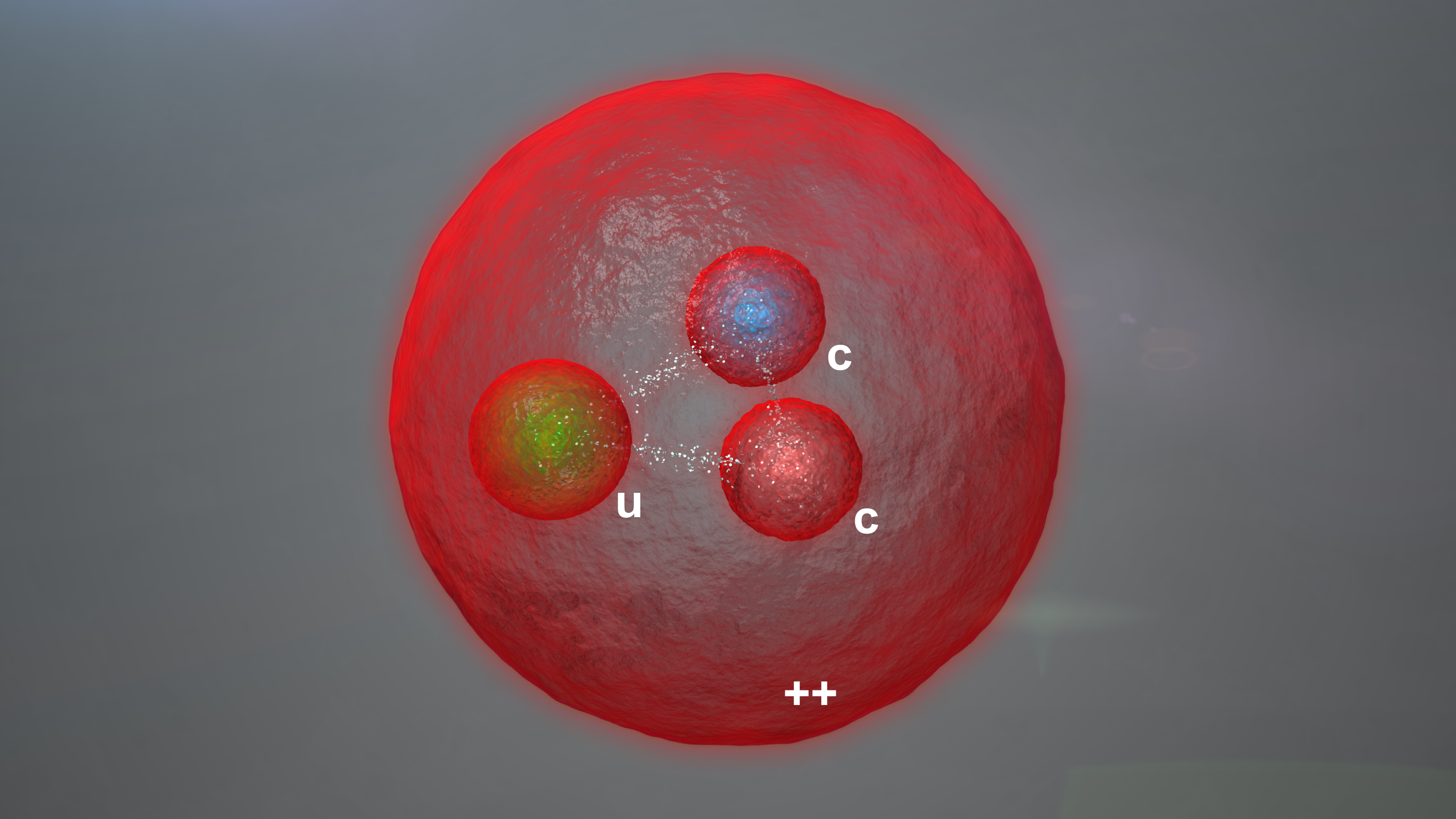 Representación de la nueva partícula observada por LHCb, que contiene dos quarks pesados. (Imagen: Daniel Dominguez / CERN)