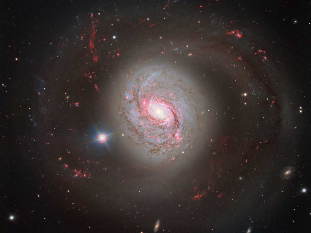 Imagen frontal de la galaxia espiral barrada Messier 77. Foto: ESO