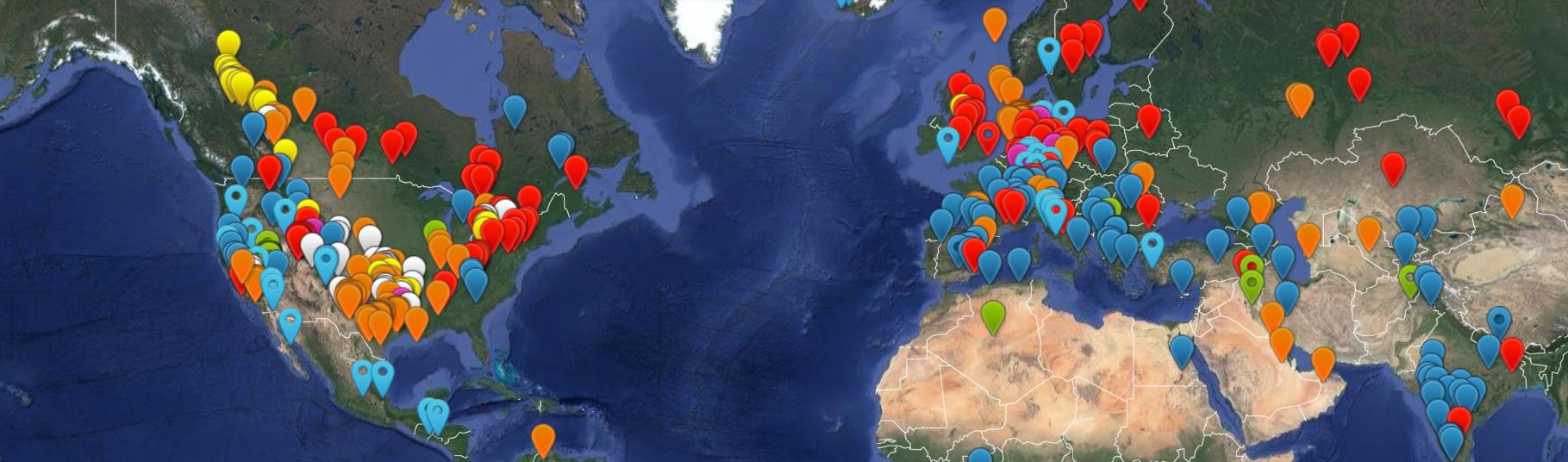 Mapa parcial de terremotos en el mundo. Fuente: HiQuake