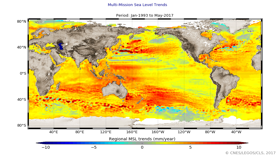 Tendencias del nivel medio del mar. Fuente: OMM