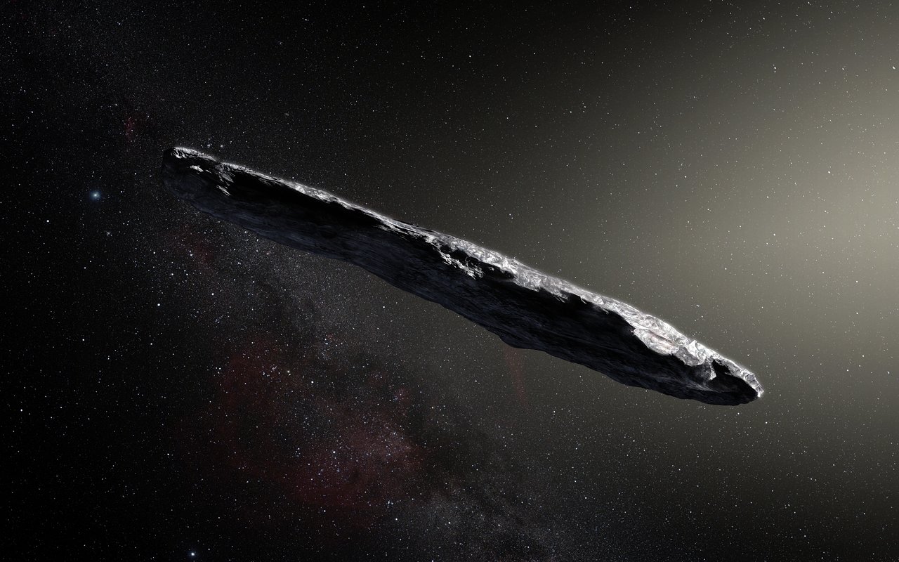 Ilustración del el primer asteroide interestelar: 'Oumuamua. Crédito: ESO/M. Kornmesser