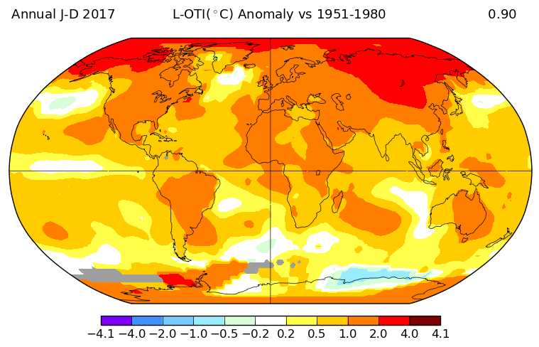 Anomalías de temperatura para 2017. NASA