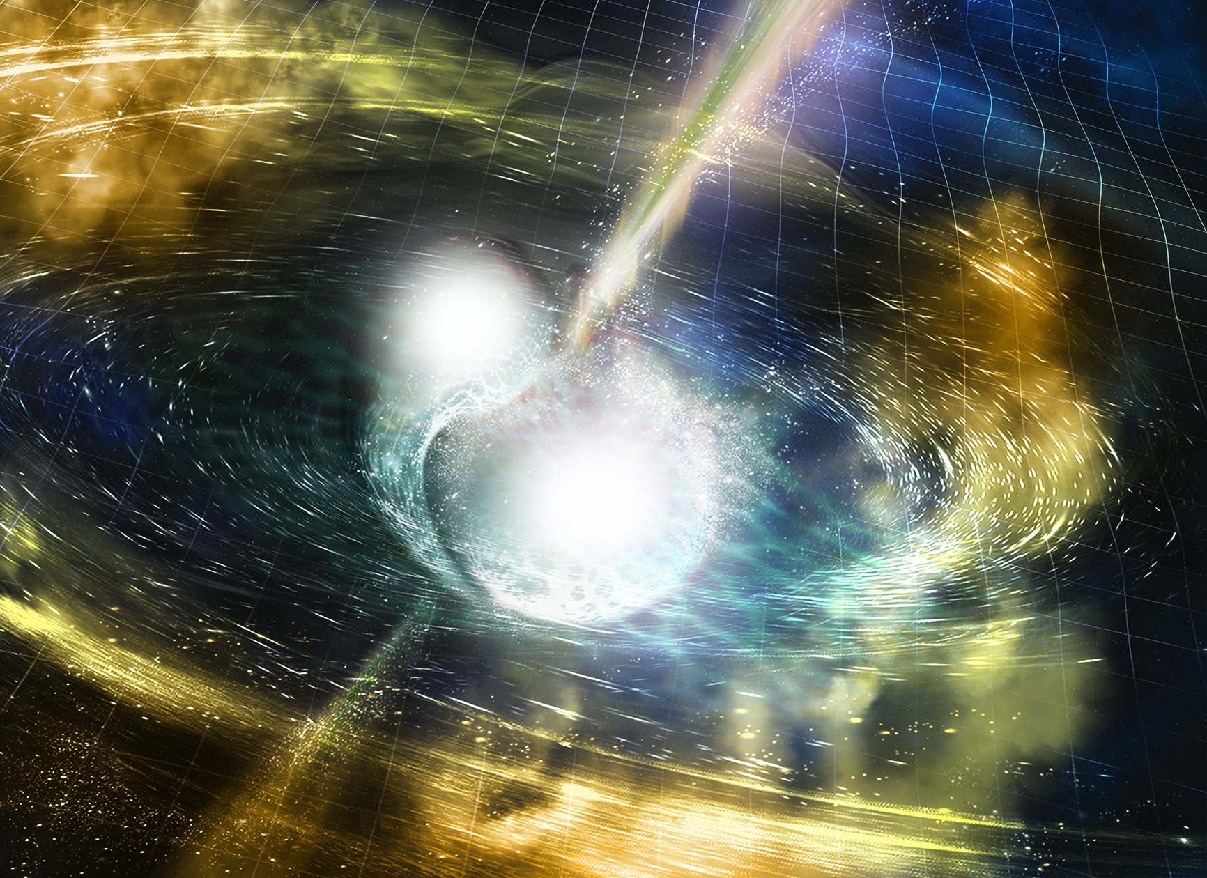 lustración de dos estrellas de neutrones en el momento de la fusión. Fuente: NSF / LIGO / Universidad Estatal de Sonoma / A. Simonnet
