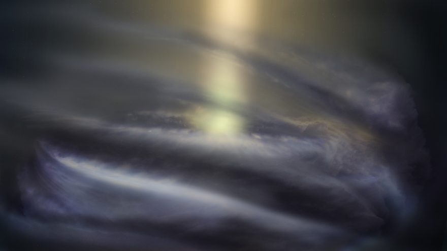 Representación artística del anillo de gas interestelar frío alrededor del agujero negro supermasivo que habita el centro de la Vía Láctea. Crédito: NRAO/AUI/NSF; S. Dagnello.