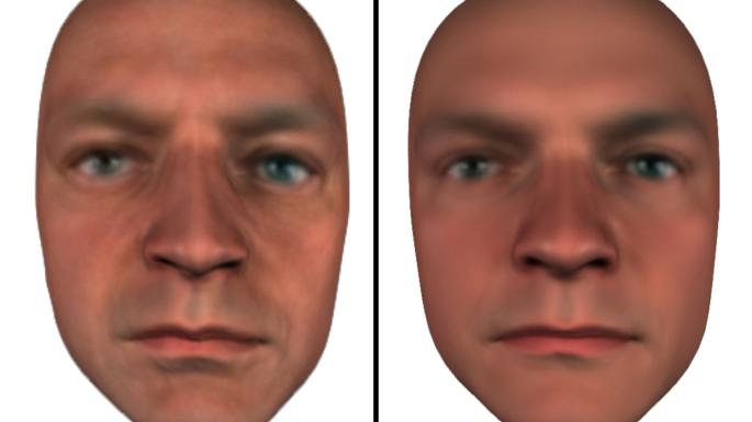 A la izquierda, imagen real de un hombre de 38 años. A la derecha, una imagen del mismo hombre generada por ordenador utilizando únicamente la imagen mental de una persona. Universidad de Glasgow.