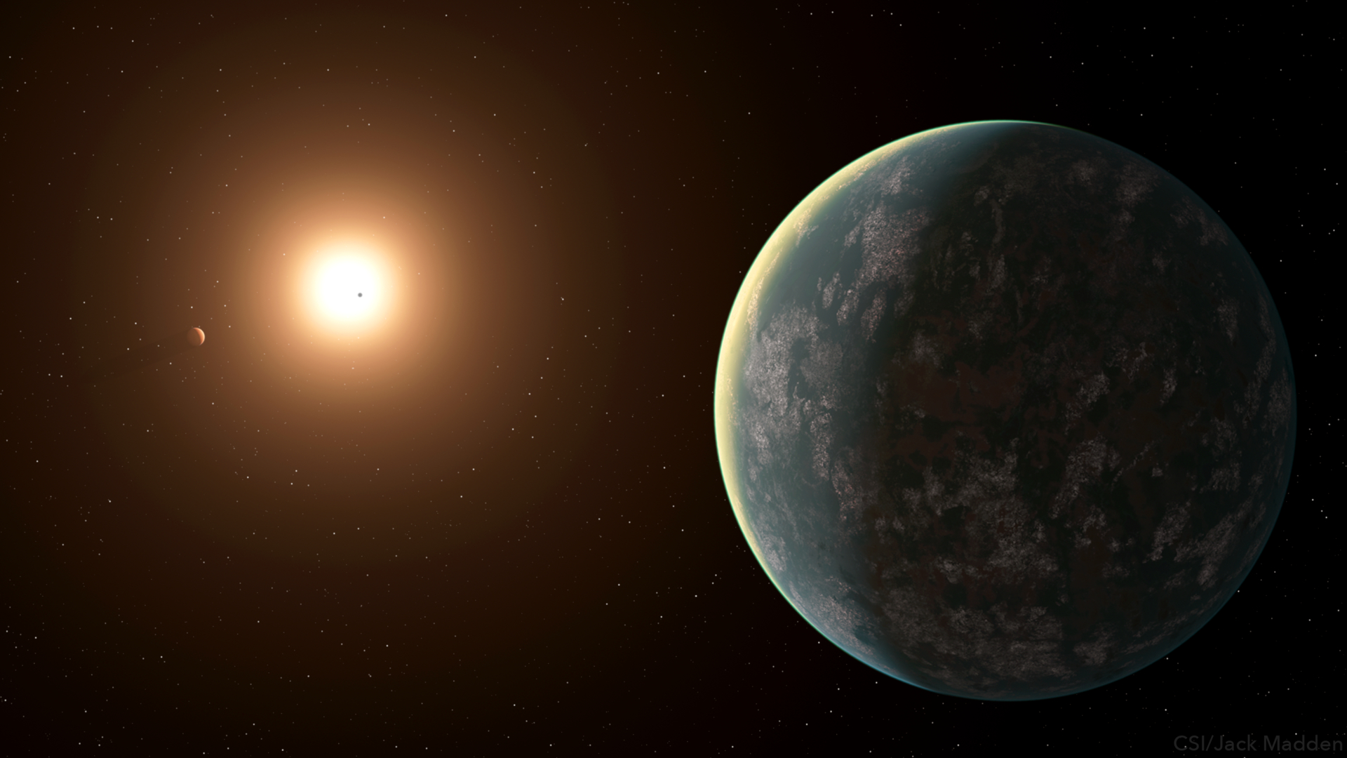 Simulación del sistema planetario descubierto alrededor de la estrella GJ 357. Crédito: Carl Sagan Institute/Jack Madden.