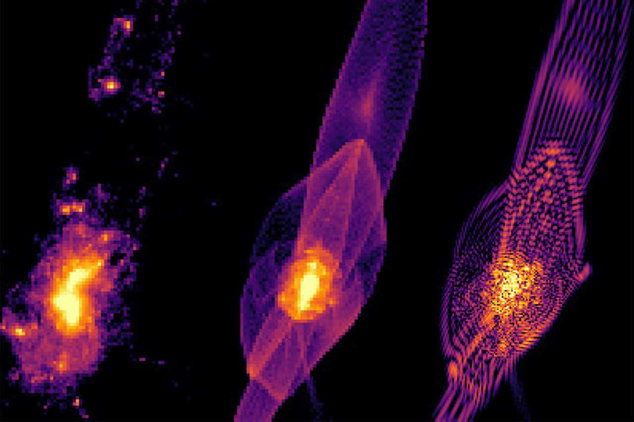 Simulaciones de cómo se forman las galaxias en escenarios fríos, cálidos y difusos (de izquierda a derecha) de materia oscura. (Universidades de Princeton, Sussex, Cambridge).