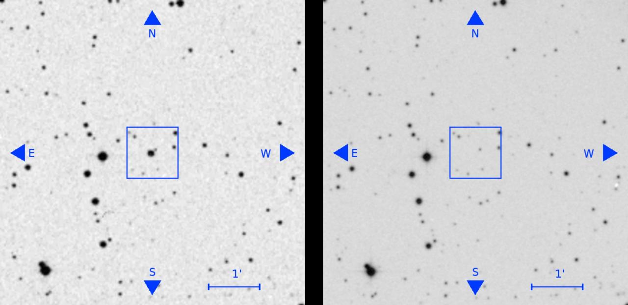 Una fuente visible en una foto antigua (izquierda, vista como la fuente brillante en el centro del cuadrado) ha desaparecido en una foto posterior (derecha). Crédito: Villarroel et al. (2019).