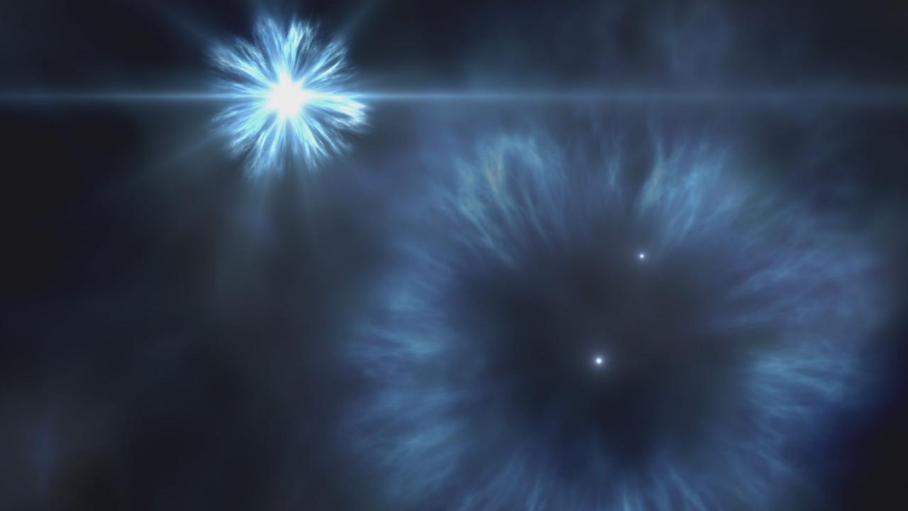 Ilustración de la explosiones de supernova de las primeras estrellas masivas que se formaron en la Vía Láctea.Crédito: Gabriel Pérez, SMM (IAC).