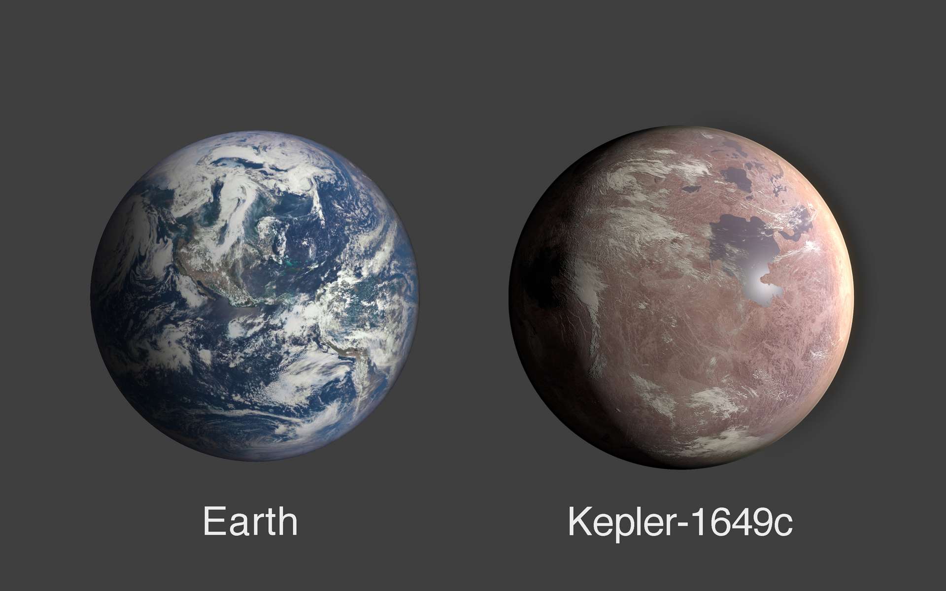 Comparación gráfica entre la Tierra y Kepler-1649c. Crédito : NASA / Ames Research Center / Daniel Rutter