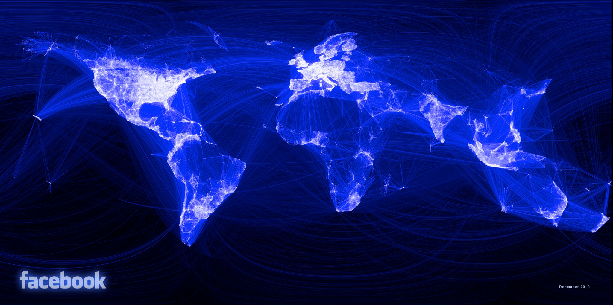 Mapa visual de la red mundial de Facebook el 14 de diciembre de 2010. John Haydon.