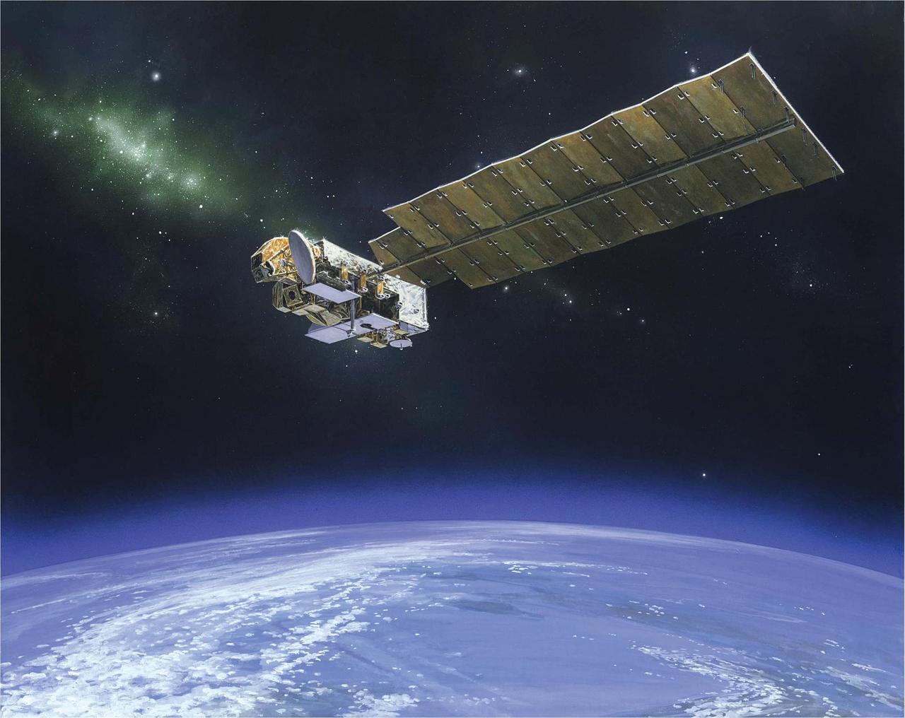 La nave espacial Aura es una misión de química atmosférica de la NASA que monitorea la atmósfera protectora de la Tierra. NASA.