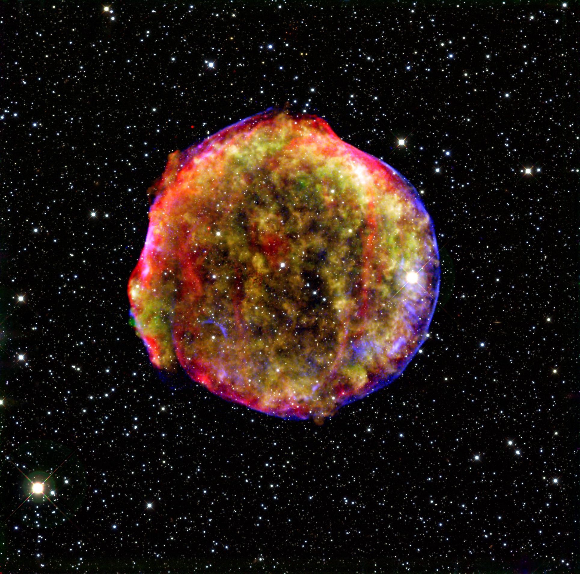 Remanente de la supernova Tycho. Imagen: NASA/MPIA/Calar Alto Observatory, Oliver Krause et al. Fuente: Wikipedia.