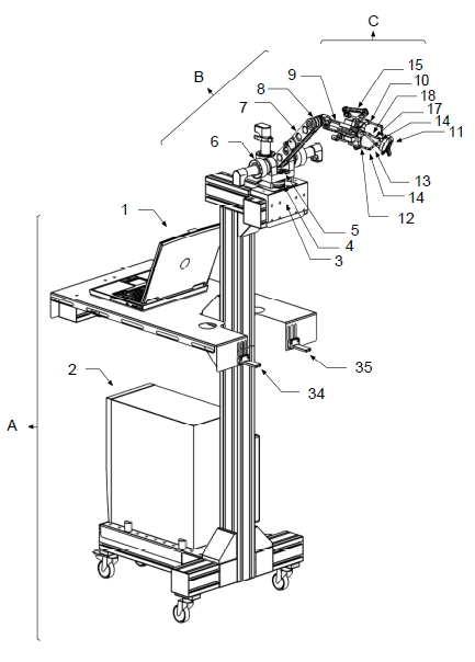 Diseño del brazo robótico difundido en la patente. Fuente: UPM.