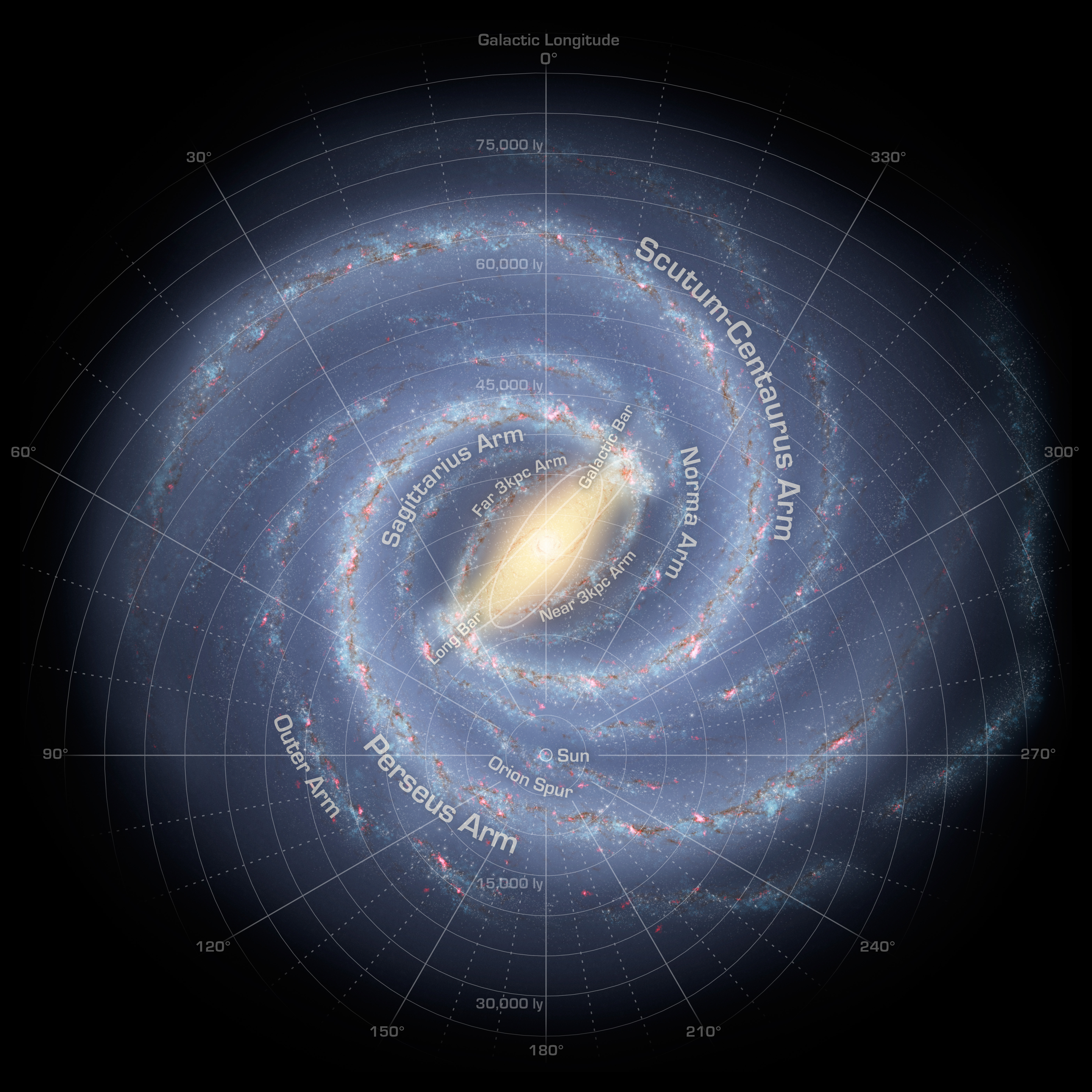 Mapa de la Vía Láctea. Fuente: NASA/JPL-Caltech/R. Hurt.