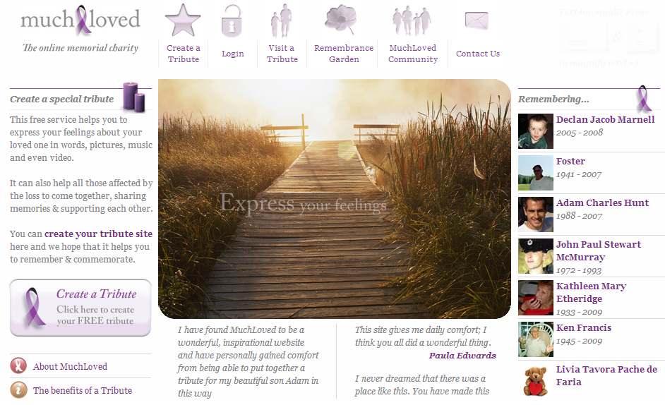 Muchloved.com, una web que permite crear homenajes 'online' para los seres queridos.