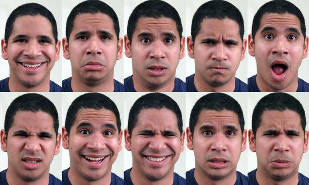 Diez de las 21 expresiones faciales clasificadas por los científicos de la Universidad de Ohio. Imagen: Aleix Martínez. Fuente: Universidad de Ohio.