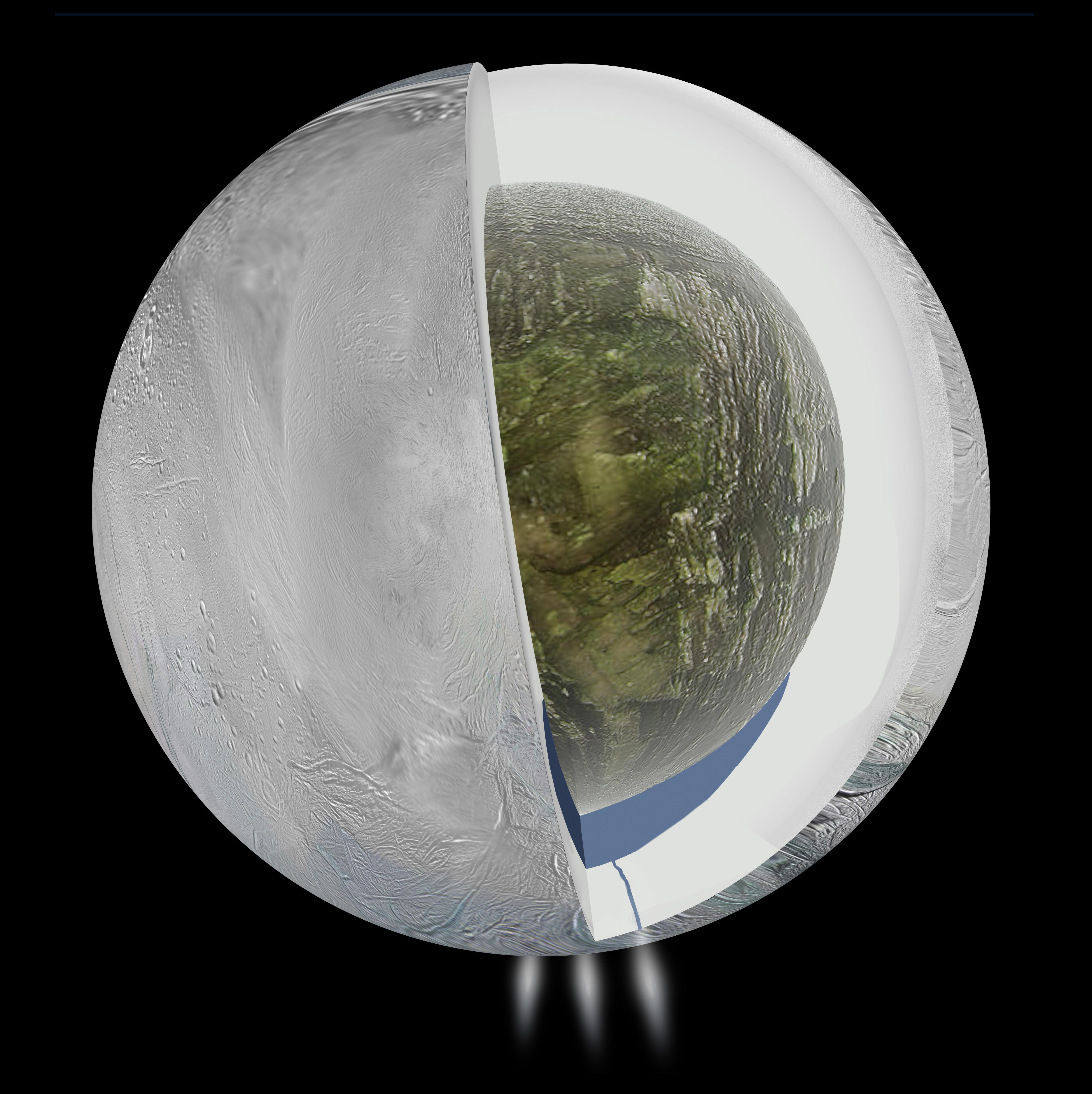 Impresión artística del interior de Encélado. Fuente: NASA/JPL-Caltech.