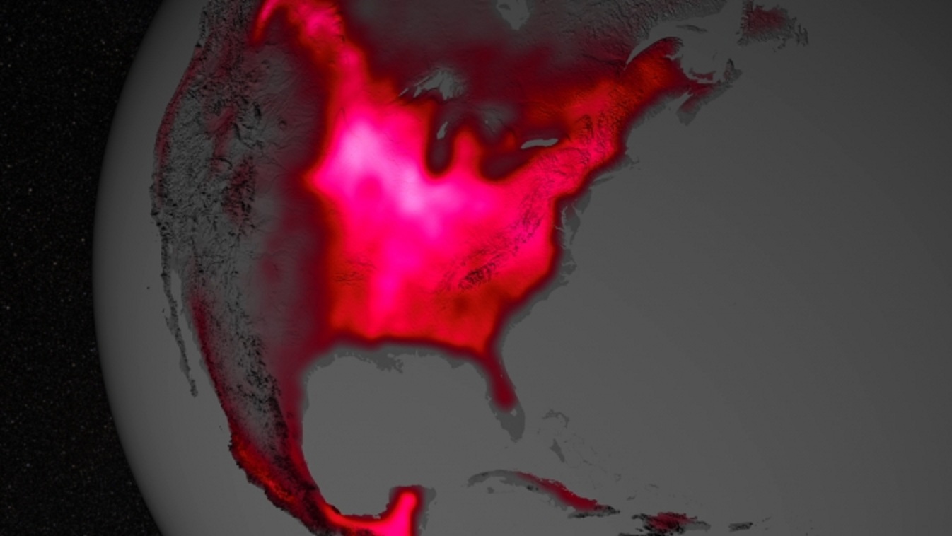 Brillo de la fluorescencia clorofílica de América del Norte, medida entre 2007 y 2011. Fuente: Goddard Space Flight Center NASA.