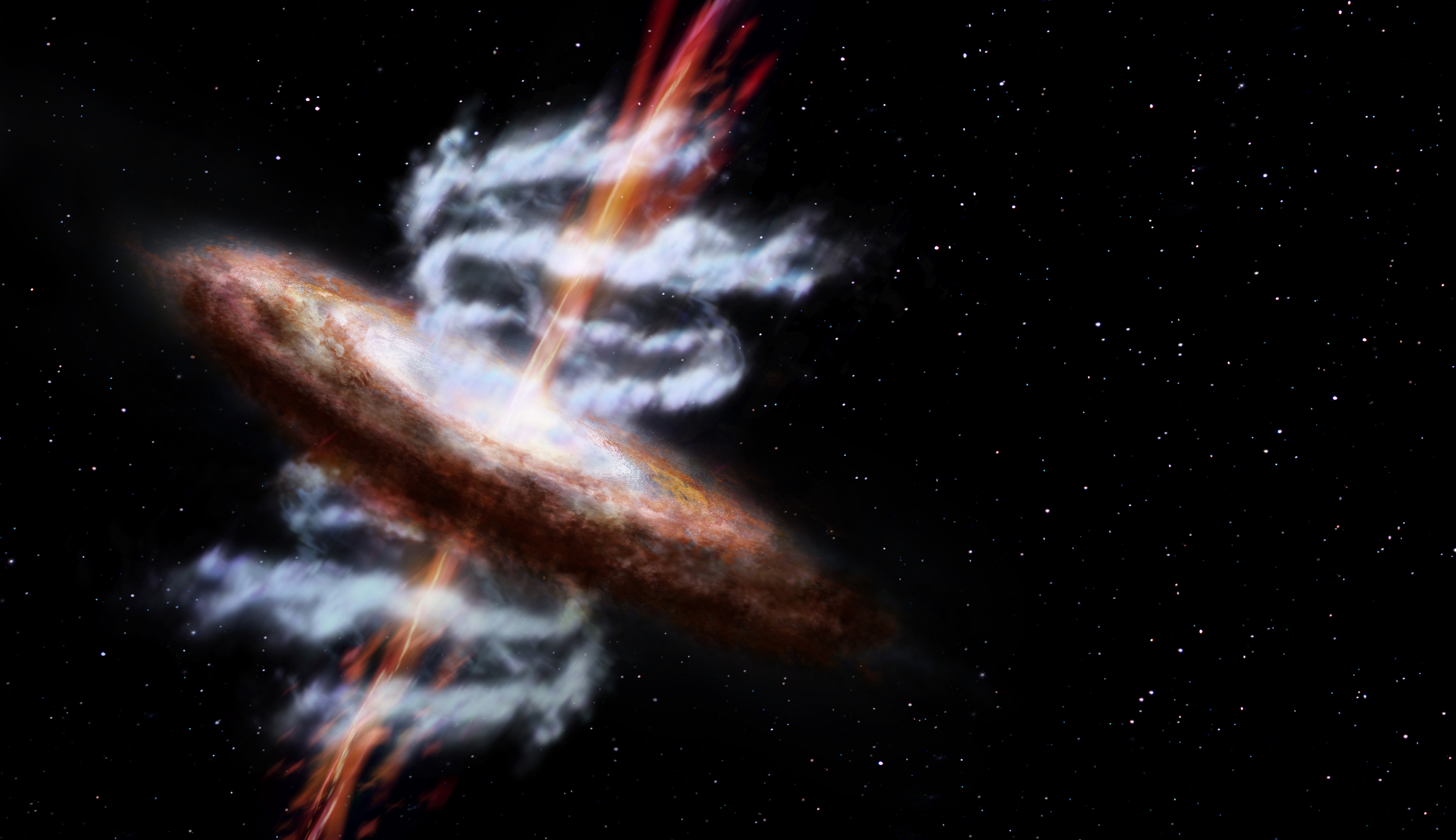 Impresión artística de una galaxia activa. Imagen: ESA/AOES Medialab