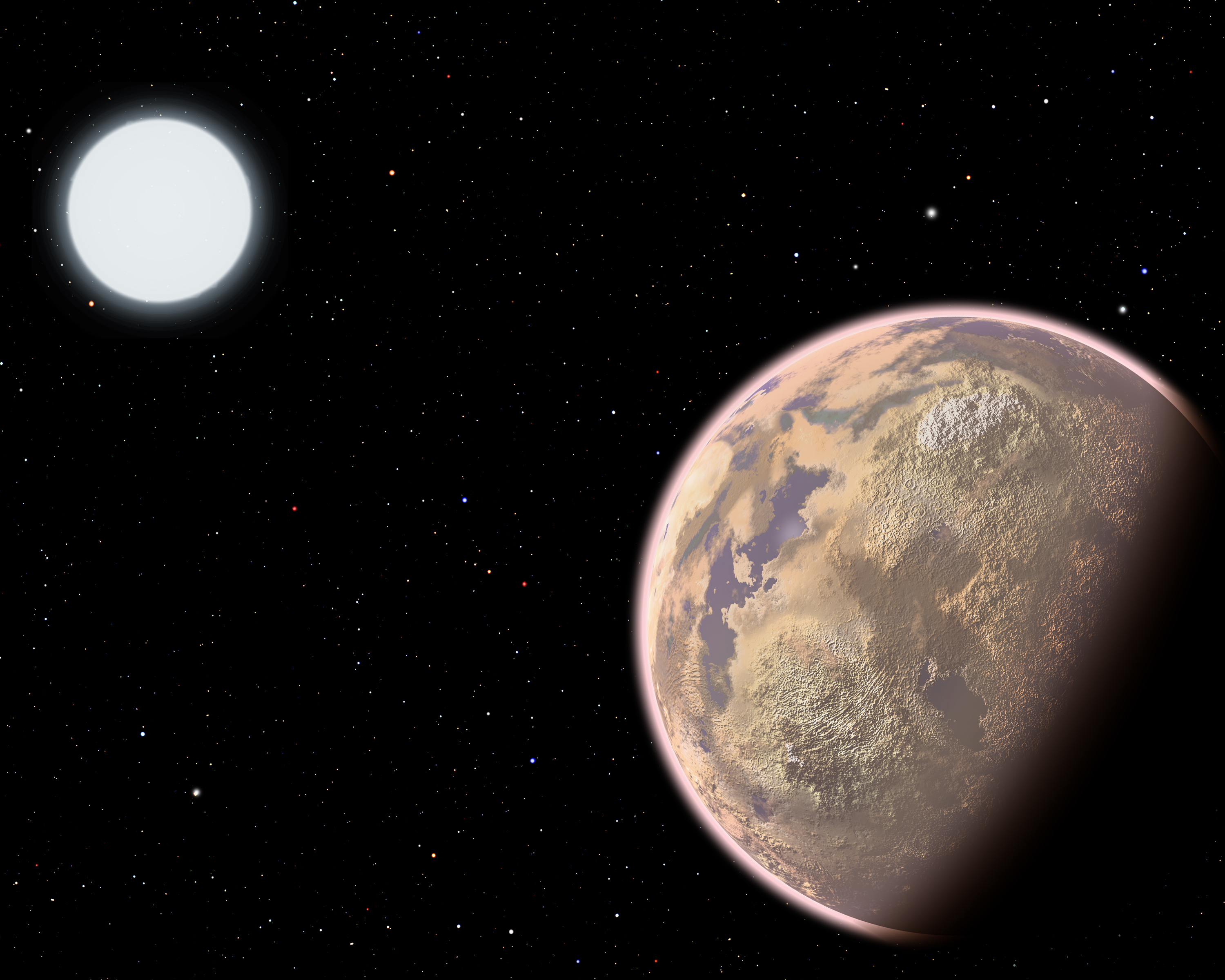 Imagen artística de un planeta similar a la Tierra, con un tono marrón debido a su alta contaminación. Imagen: Christine Pulliam. Fuente: CfA.