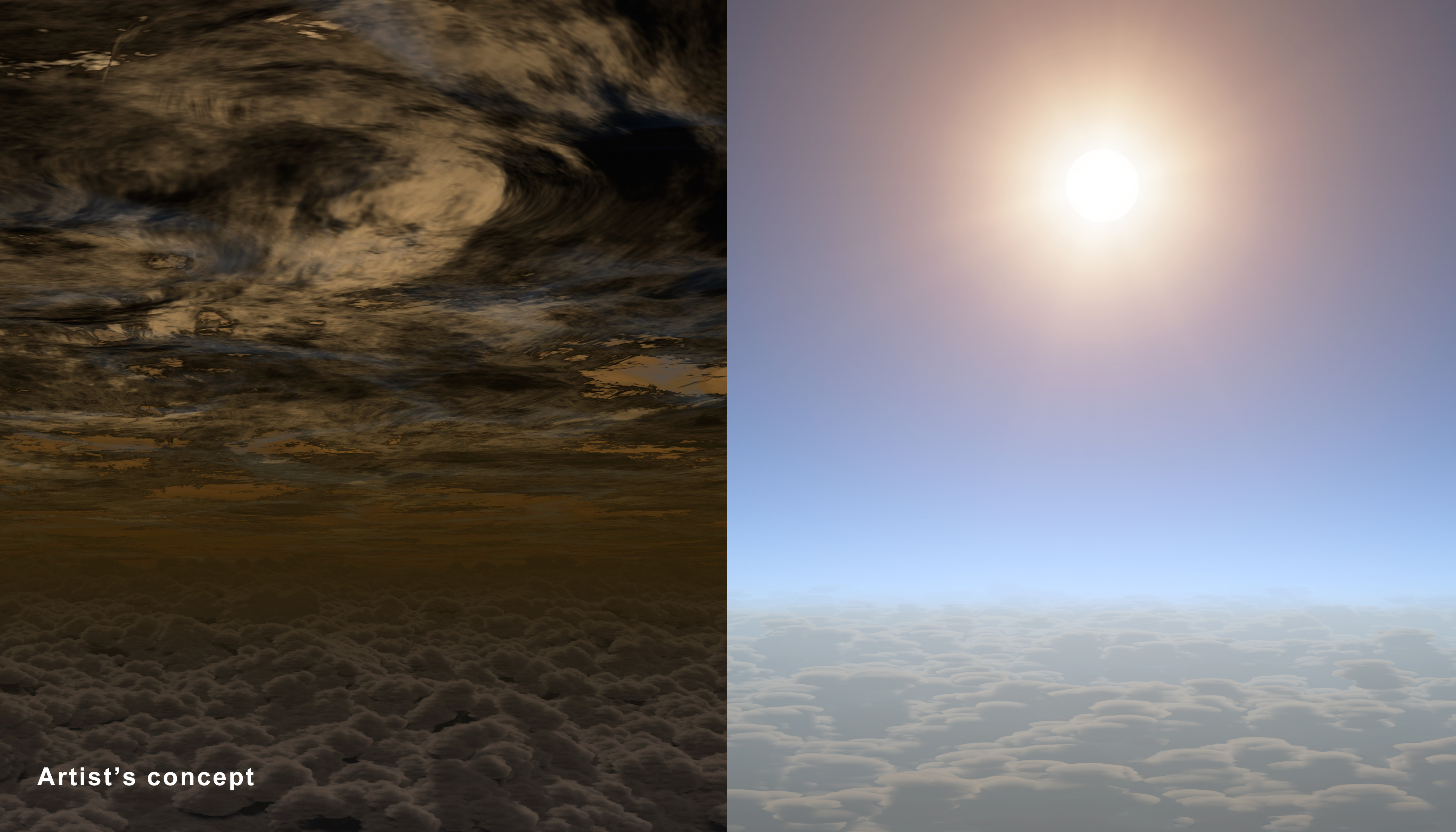 Hasta ahora todos los exoplanetas del tamaño de la Tierra tenían cielos como los de la izquierda; HAT-P-11b los tiene claros, como los de la derecha. Fuente: NASA/JPL-Caltech.
