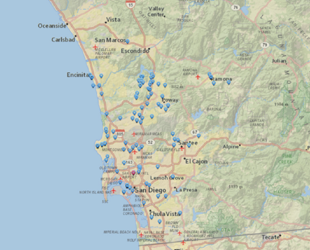 El programa de Tsou cartografía tuits sobre incendios o atascos de tráfico. Fuente: Universidad Estatal de San Diego.